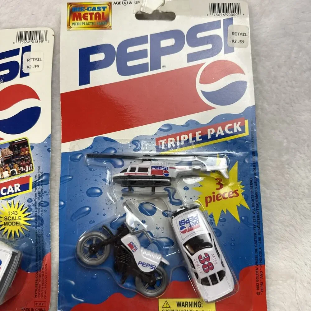 Vtg 90s Ja-Ru Pepsi Car Helicopter Motorcycle Die Cast Triple Pack NOS Lot